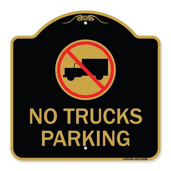 No Truck Sign No Truck Parking, Black & Gold Aluminum Architectural Sign, 18" x 18", BG-1818-23560
